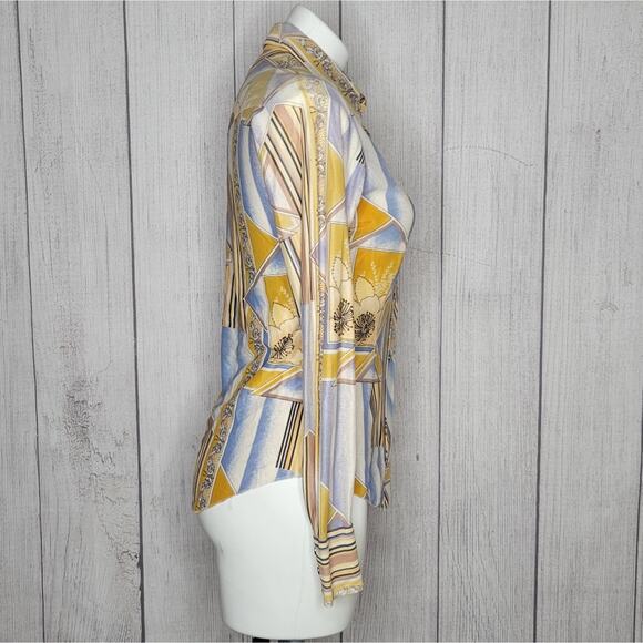 Vintage 70s Longtail H Bar C Pearl Snap Floral Butterful Dagger Collar Top - Picture 3 of 6